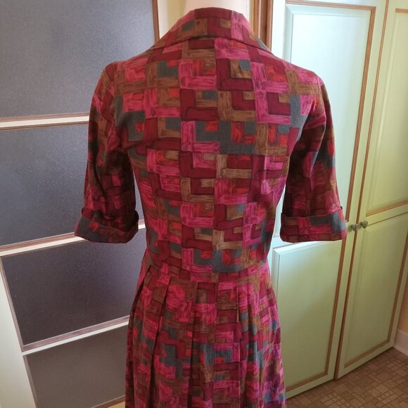 WOW !!! Original 1950s Vintage cotton day dress fuchsia rockabilly - Picture 3 of 5